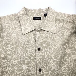 IZOD Tropical Waters Hawaiian Silk Short Sleeve Shirt Gray Men's Size Large